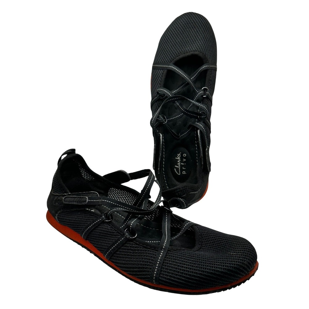 Clarks Privo Womens Black Mesh Mary Jane Sneakers Strappy Walking Shoes Size 7M